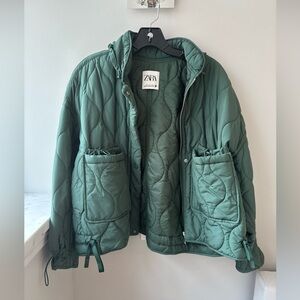 Zara Sage Green Quilted Puffer Jacket